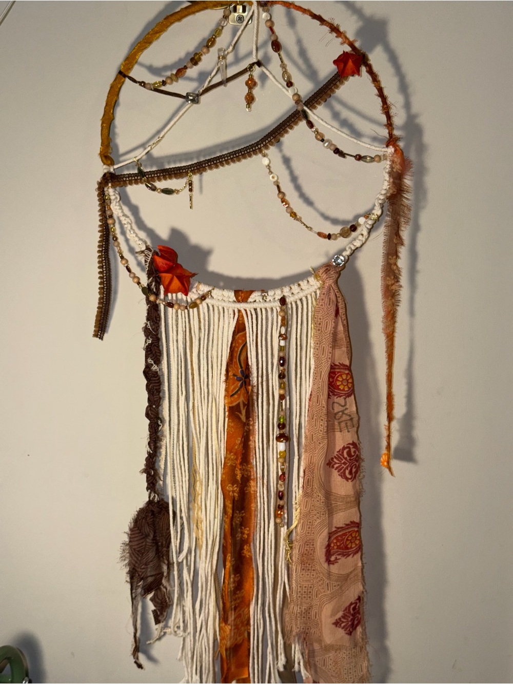 Handcrafted Boho Wall Hanging Dreamcatcher in White and Brown